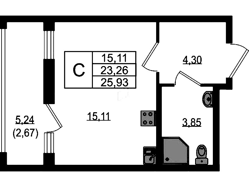 Квартира студия 25.93 м², 7/18 эт., ЖК «Южная Нева»